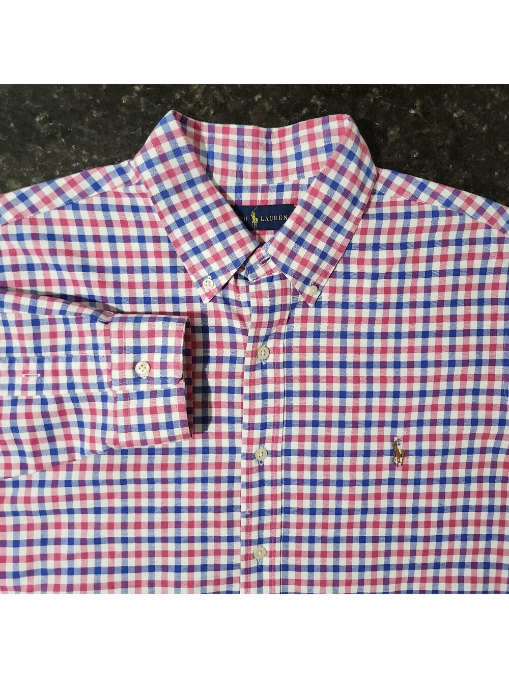 Polo Ralph Lauren Gingham Check Button Down Flesh Pony Oxford Casual Mens Large
